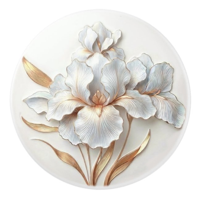 Elegant Blue Rose Gold Stylized Lilies Keramikknauf (Vorderseite)