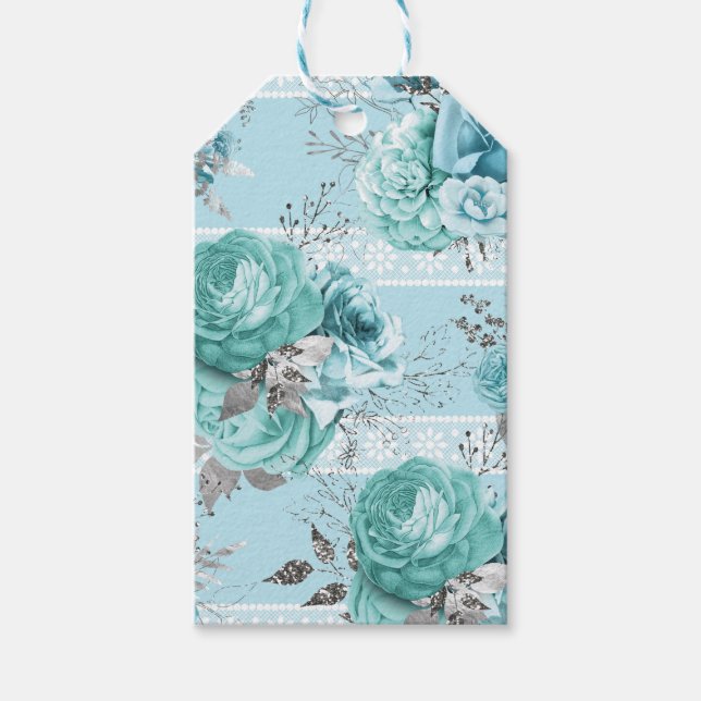 Elegant Blue Rose Lace Details Geschenkanhänger (Vorderseite)