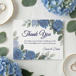 Elegant Blue Rose Watercolor Floral Wedding Dankeskarte