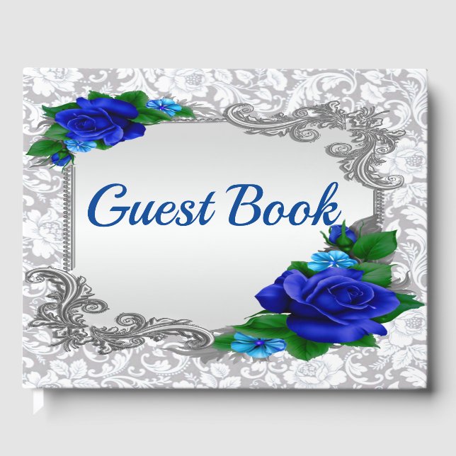 Elegant Blue Rose Wedding Guestbook Gästebuch (Vorderseite)