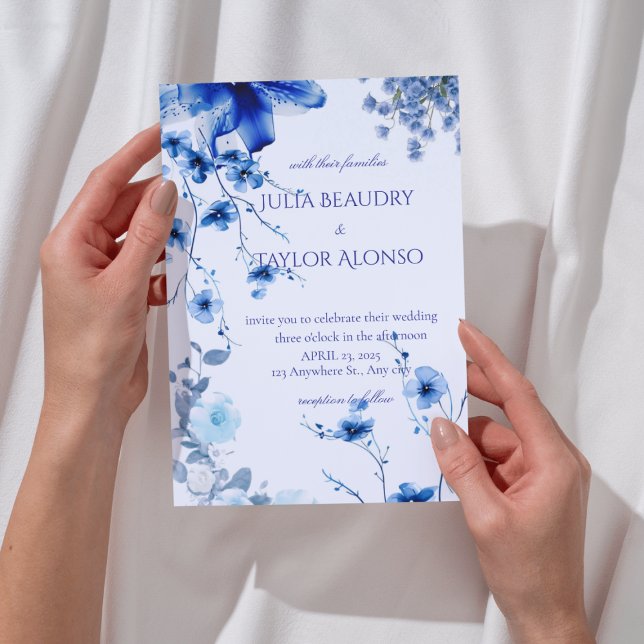 Elegant Blue Rose Wedding Invite Einladung (Von Creator hochgeladen)