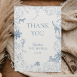 Elegant Blue Safari Jungle Animals Baby Shower Dankeskarte<br><div class="desc">This elegant baby shower thank-you design was inspired by classic safari sketch illustrations and tropical botanical details. Dusty-blue jungle animals,  delicate leaves,  and soft safari elements frame the message beautifully,  creating a timeless way to thank guests for celebrating the little one.</div>