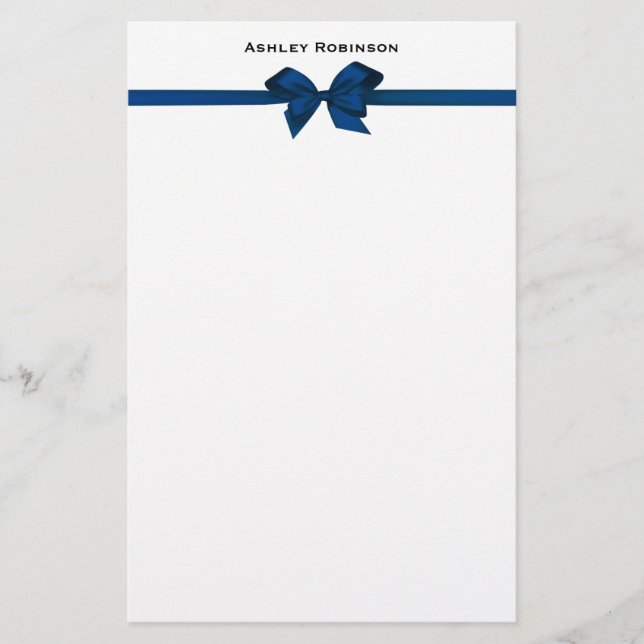 Elegant Blue Satin Bow auf Weiß Briefpapier (Vorderseite)