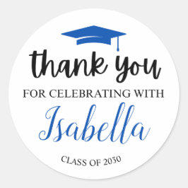 Elegant Blue Script Abschluss Vielen Dank Party Fa Runder Aufkleber