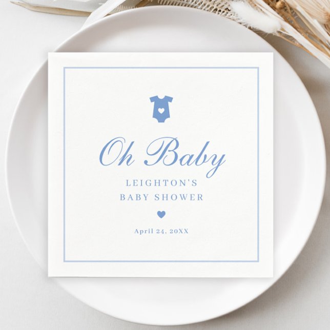 Elegant Blue Script Baby Shower Serviette (Elegant Blue Oh Baby Script Boys Baby Shower Napkins.)