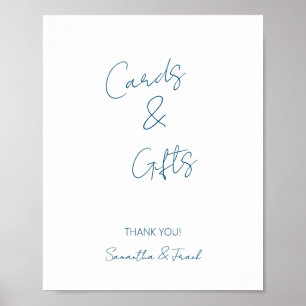 Elegant Blue Script Card und Geschenkplakat Poster