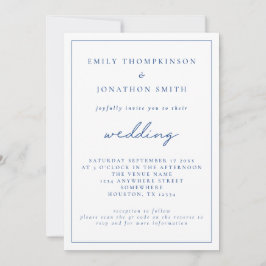 Elegant Blue Script QR Code Hochzeit Einladung