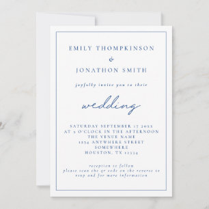 Elegant Blue Script QR Code Hochzeit Einladung