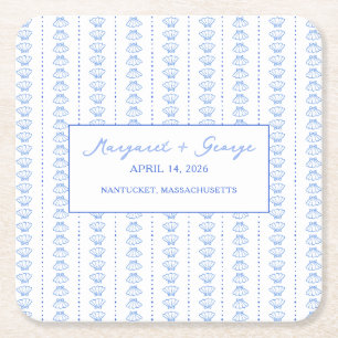 Elegant Blue Seashell Nautical Coastal Wedding Rechteckiger Pappuntersetzer