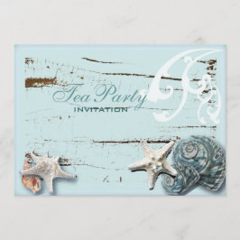 Elegant BLue Seashells Beach Bridal Tee Party Einladung