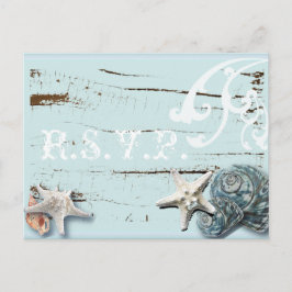 Elegant BLue Seashells Beach Wedding RSVP Card Einladungspostkarte