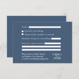 Elegant Blue Serif Ampere und Hochzeit RSVP Karte