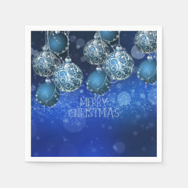 Elegant Blue & Silver Baubles Christmas Serviette