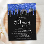 Elegant Blue Silver Black Glitzer Tropfen 50 Gebur Einladungspostkarte<br><div class="desc">Laden Sie Freunde und Familie zu Ihrer Geburtstagsfeier mit diesen eleganten Tropfen in Blau, Silber und Schwarz ein. 50. Geburtstagsfeier und Party. Diese elegante Weihnachtseinladung enthält "Cheers to 50 Years", personalisieren Jahre für 30, 40, 60, 70, 80, 90 oder jedes Alter. Dieses blaue und schwarze Glitzer-Design eignet sich perfekt für...</div>