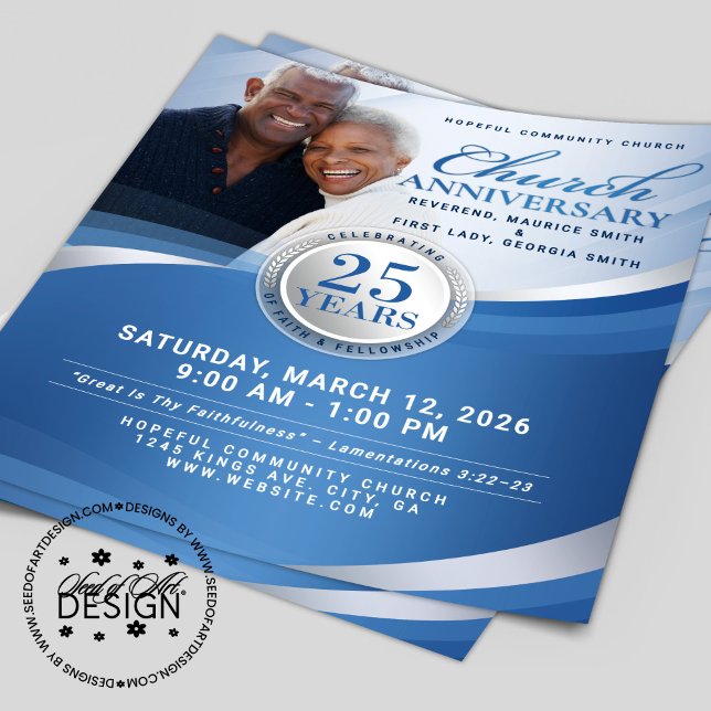 Elegant Blue & Silver Church Anniversary  Flyer (Von Creator hochgeladen)