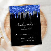 Elegant Blue Silver Glitzer Tropfens Wedding RSVP