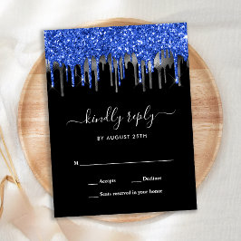 Elegant Blue Silver Glitzer Tropfens Wedding RSVP Einladungspostkarte