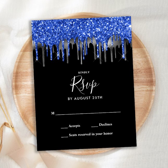 Elegant Blue Silver Glitzer Tropfens Wedding RSVP Einladungspostkarte (Von Creator hochgeladen)