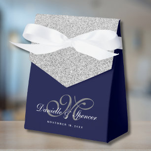 Elegant Blue Silver Glitzer Wedding Vielen Dank Geschenkschachtel
