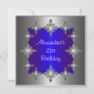 Elegant Blue Silver Jewel Frame Geburtstag Einladung