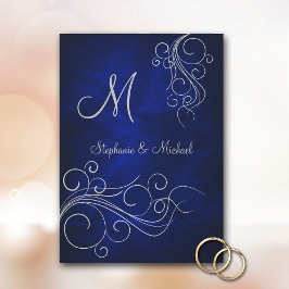 Elegant Blue Silver Monogram Wedding Einladung
