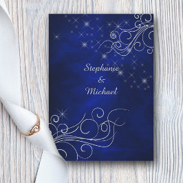 Elegant Blue Silver Star Swirl Wedding Einladung
