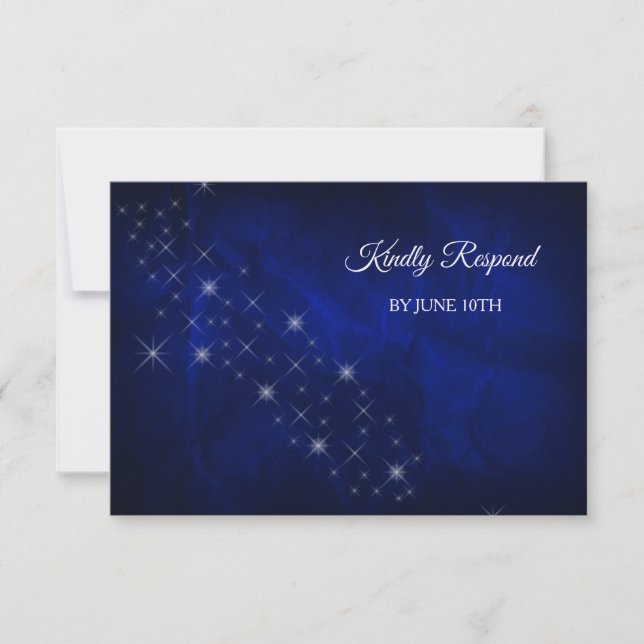 Elegant Blue Silver Star Wedding RSVP Karte (Vorderseite)