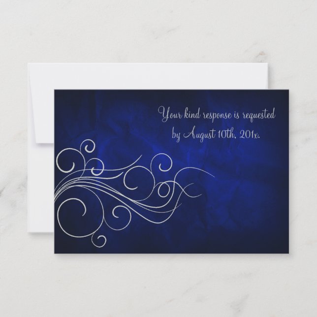 Elegant Blue Silver Wedding RSVP Karte (Vorderseite)