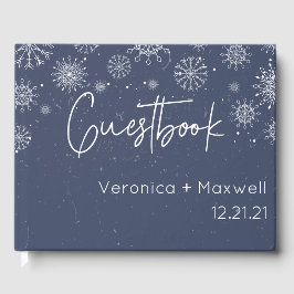 Elegant Blue Snowflake Winter Wedding Guest Book Gästebuch