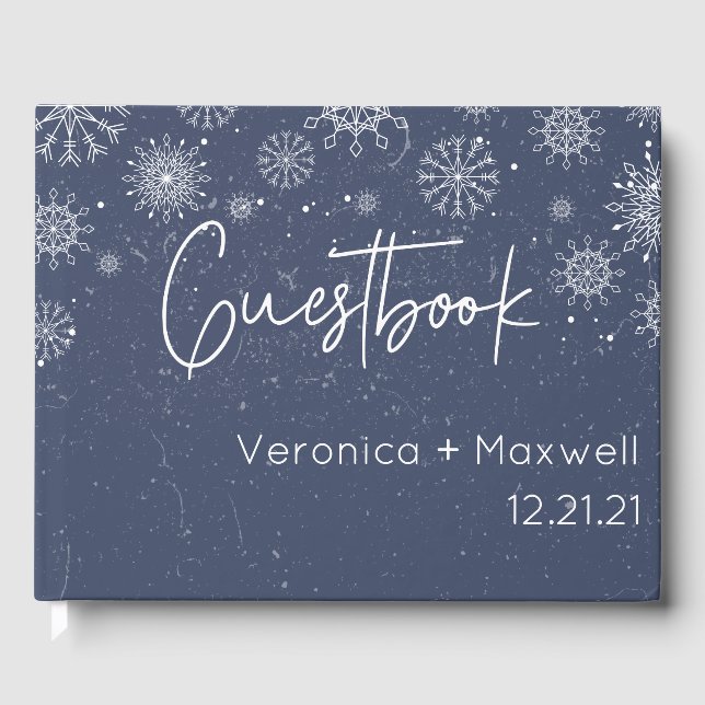 Elegant Blue Snowflake Winter Wedding Guest Book Gästebuch (Vorderseite)
