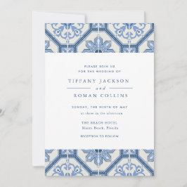 Elegant Blue Spanish Tile Hochzeit Einladung