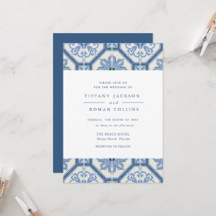 Elegant Blue Spanish Tile Hochzeit Einladung