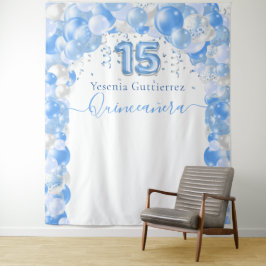 Elegant Blue Sparkle Quinceañera Balloon Arch Wandteppich