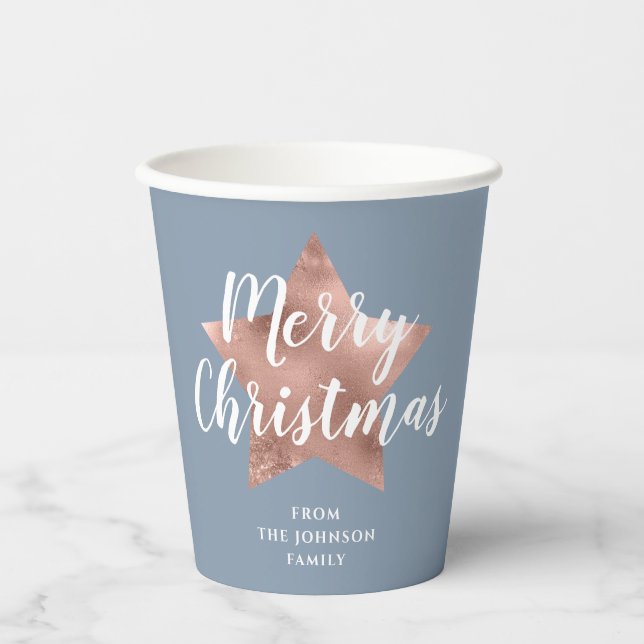 Elegant Blue Star Frohe Weihnachten Pappbecher (Vorderseite)