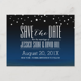 Elegant Blue Starry Night Wedding Save the Date Ankündigungspostkarte