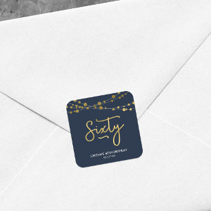 Elegant Blue Strings of Lights 60. Geburtstagspart Quadratischer Aufkleber