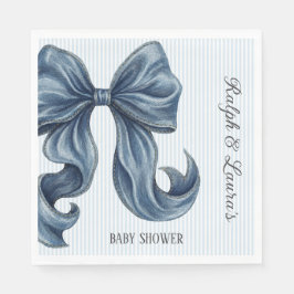 Elegant Blue Striped Bow Baby Shower Serviette
