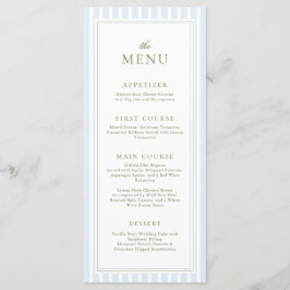 Elegant Blue Stripes Bridal Shower Menu Menükarte