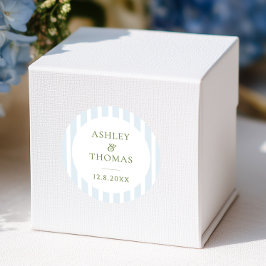 Elegant Blue Stripes Monogram  Runder Aufkleber