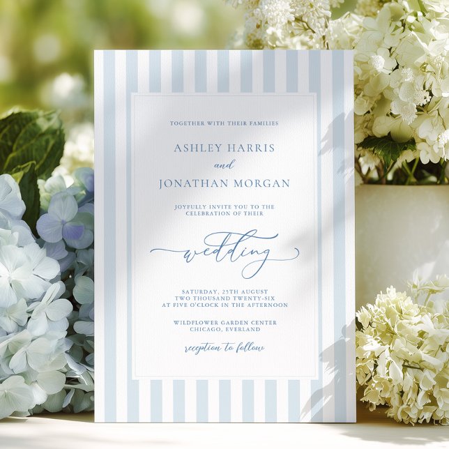Elegant Blue Stripes Wedding Invitation Einladung (Von Creator hochgeladen)