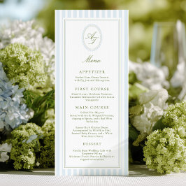 Elegant Blue Stripes Wedding Menu Menükarte