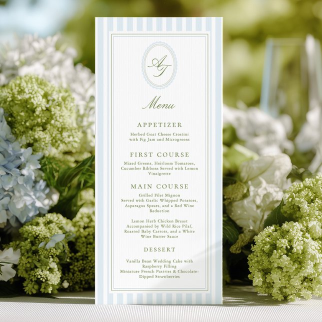 Elegant Blue Stripes Wedding Menu Menükarte (Von Creator hochgeladen)