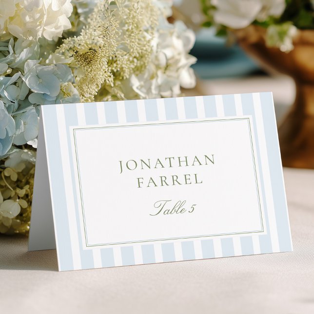 Elegant Blue Stripes Wedding Place Cards Tischnummer (Von Creator hochgeladen)