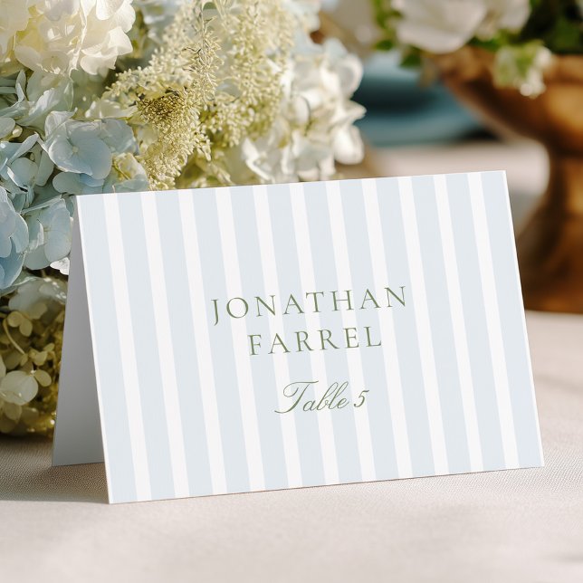 Elegant Blue Stripes Wedding Place Cards Tischnummer (Von Creator hochgeladen)