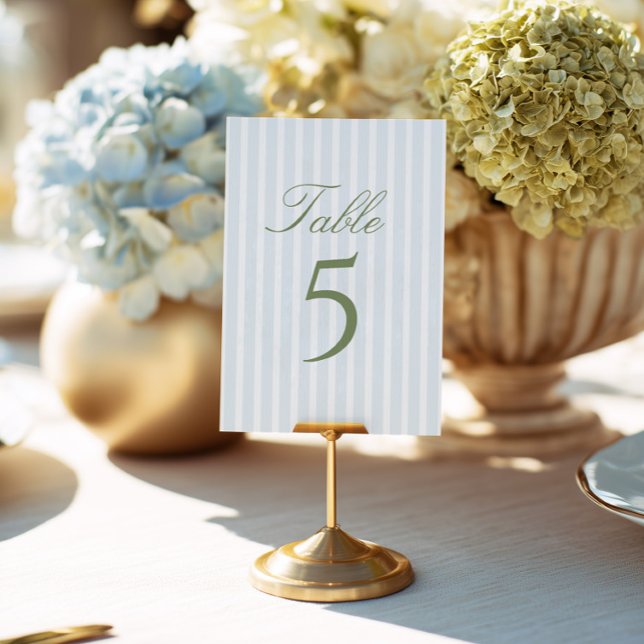 Elegant Blue Stripes Wedding Table Number Einladung (Von Creator hochgeladen)