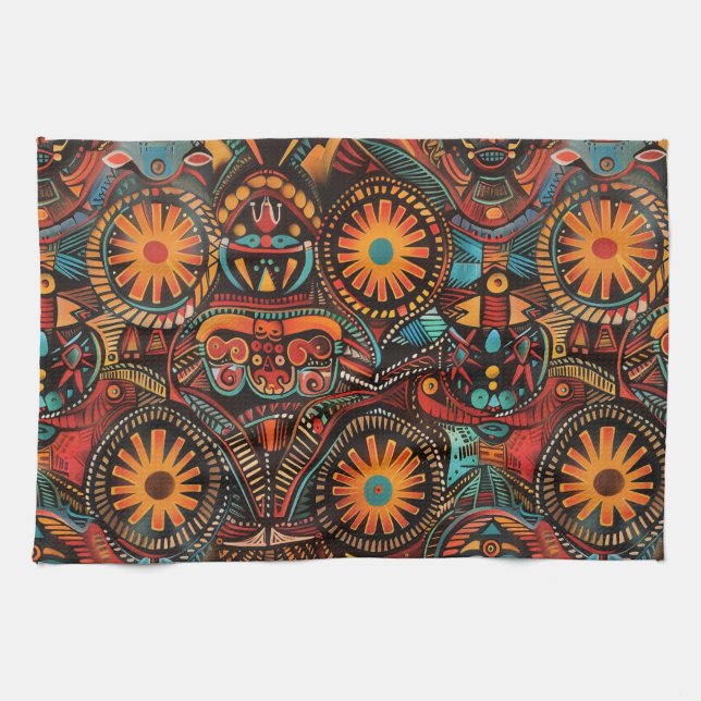 Elegant Blue "Timeless Ancestral Impressum" Woven  Geschirrtuch (Horizontal)