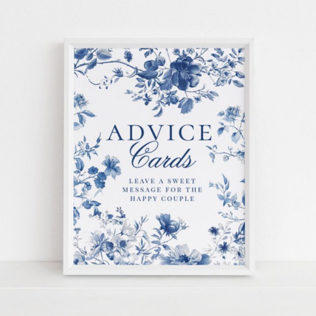 Elegant Blue Toile Chinoiserie Advice Cards Sign Poster (Von Creator hochgeladen)