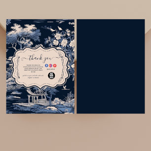 Elegant Blue Toile De Jouy Dankeskarte