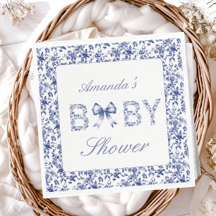 Elegant Blue Toile de Jouy und Bow Baby Shower Serviette