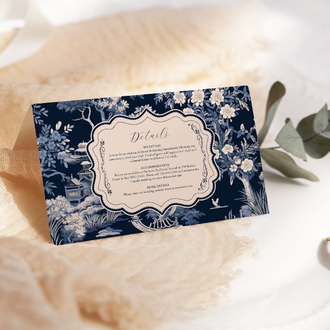 Elegant Blue Toile De Jouy Wedding Begleitkarte (Von Creator hochgeladen)